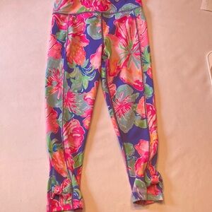 Lilly Pulitzer Pink and Blue Tropical Leggings 6-7 yrs.